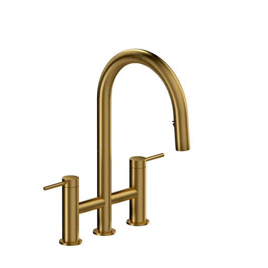 AzureMC Bridge Kitchen Faucet with Retractable Spray Head and C-Spout