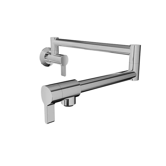 Single-hole wall-mounted pot filler with two handles