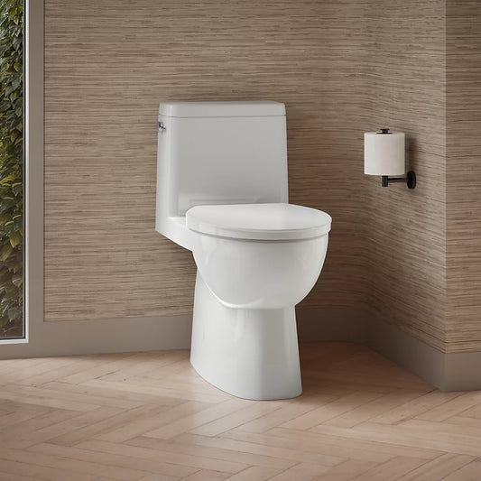 Toilette allongée compacte monopièce REACH avec siphon dissimulé, 1,28 gal/chasse