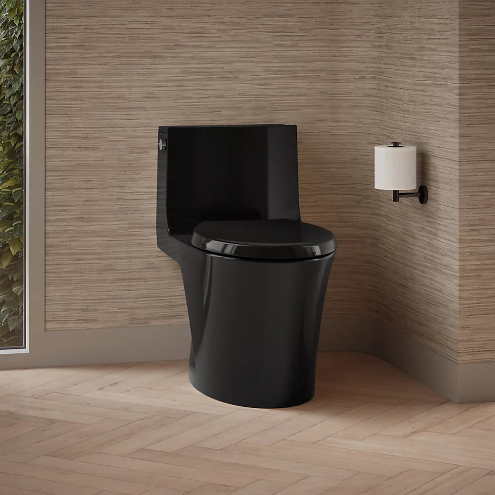 Toilette allongée monopièce VEIL avec siphon dissimulé, à chasse double