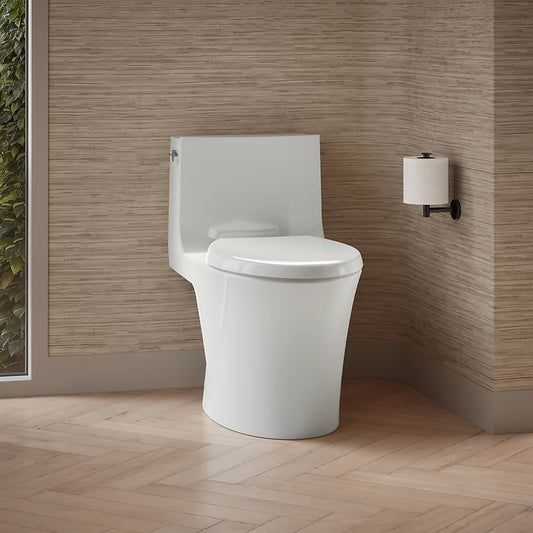 Toilette allongée monopièce VEIL avec siphon dissimulé, à chasse double