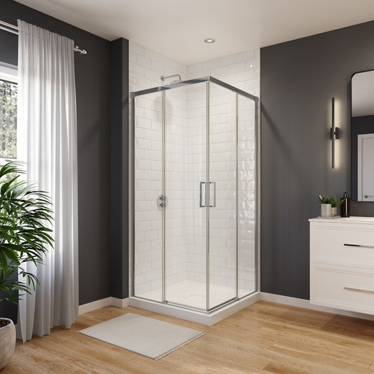 Sella Porte de douche coulissante 36 x 36 x 74 po, 8mm pour installation en coin avec verre clair et fini chrome