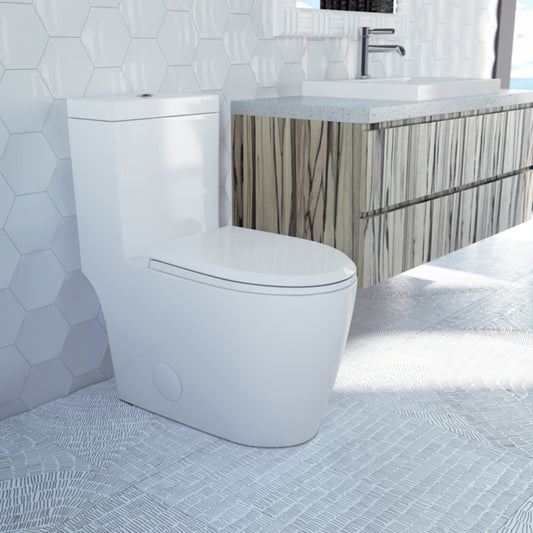 Prague toilette allongée une pièce double chasse 4.1/6L en blanc